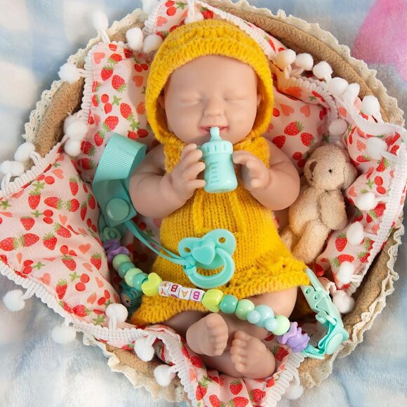 🆕8 Inch Mini Reborn Silicone Baby Doll Smile Face Infant Realistic Girl Doll - Picture 10 of 15